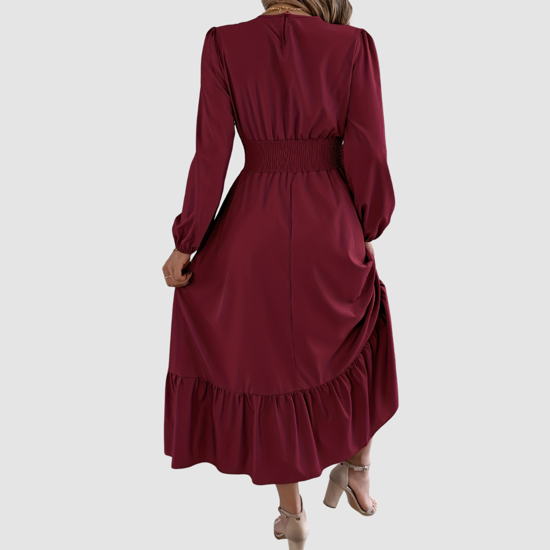 Isola Lane | Robe Midi à Ourlet Volant en Marine