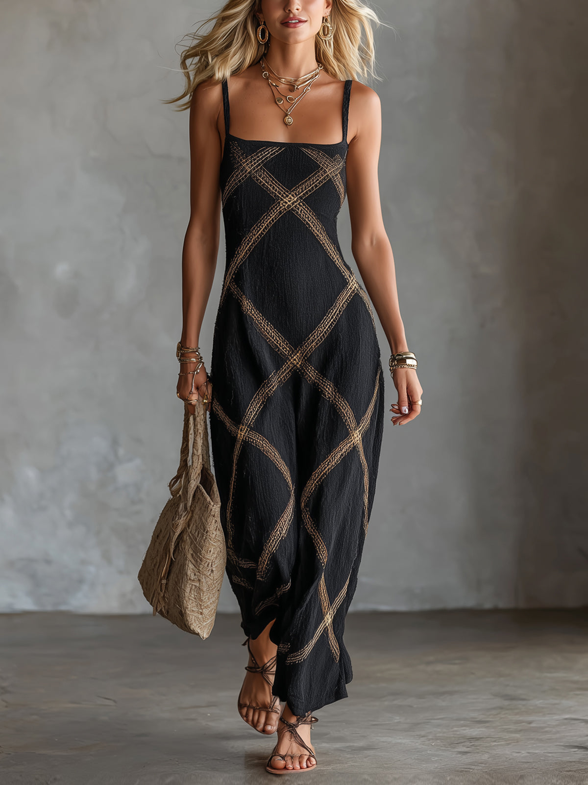 Renée – Robe Géométrique Noir Camel