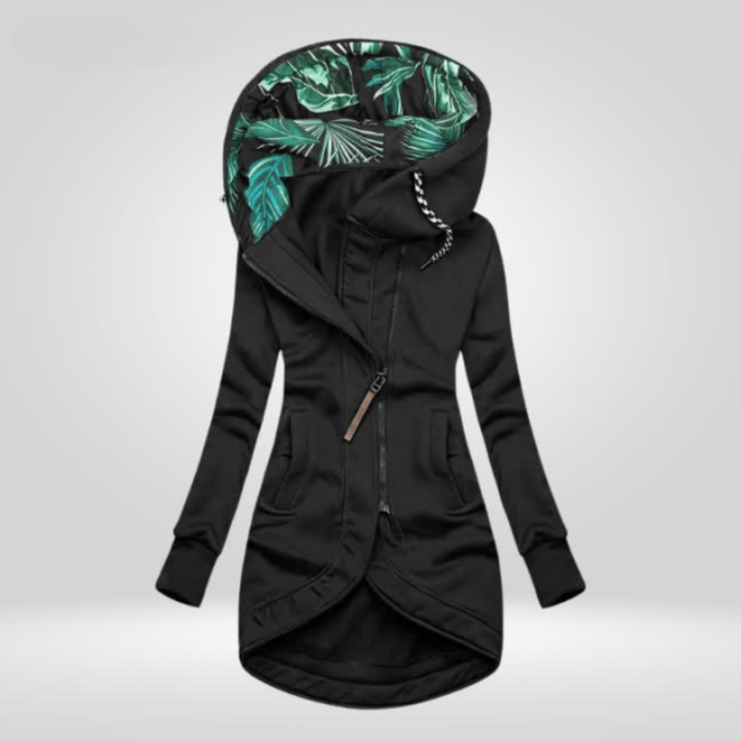 Edith | Manteau à Capuche Doublée Imprimé Feuillage