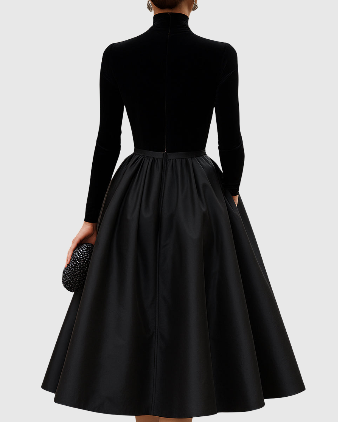Aradia - Élégante Robe Midi en Velours Noir et Satin