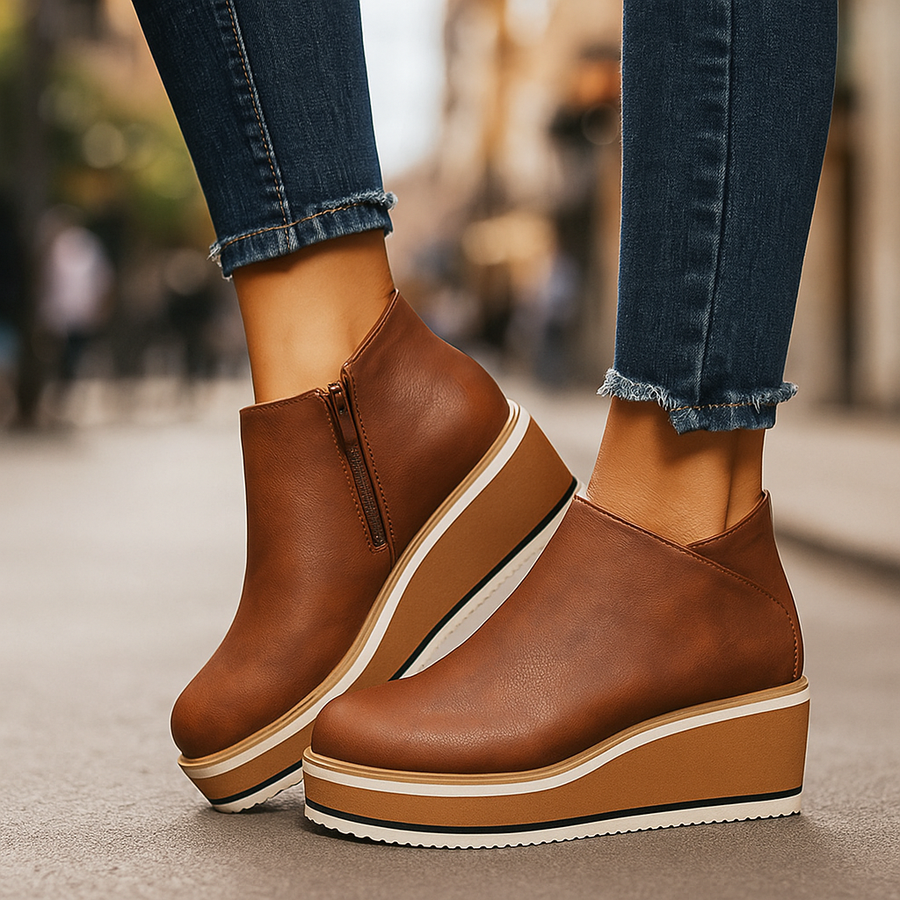 Éloïse | Bottines Zippées à Compensée Bicolore