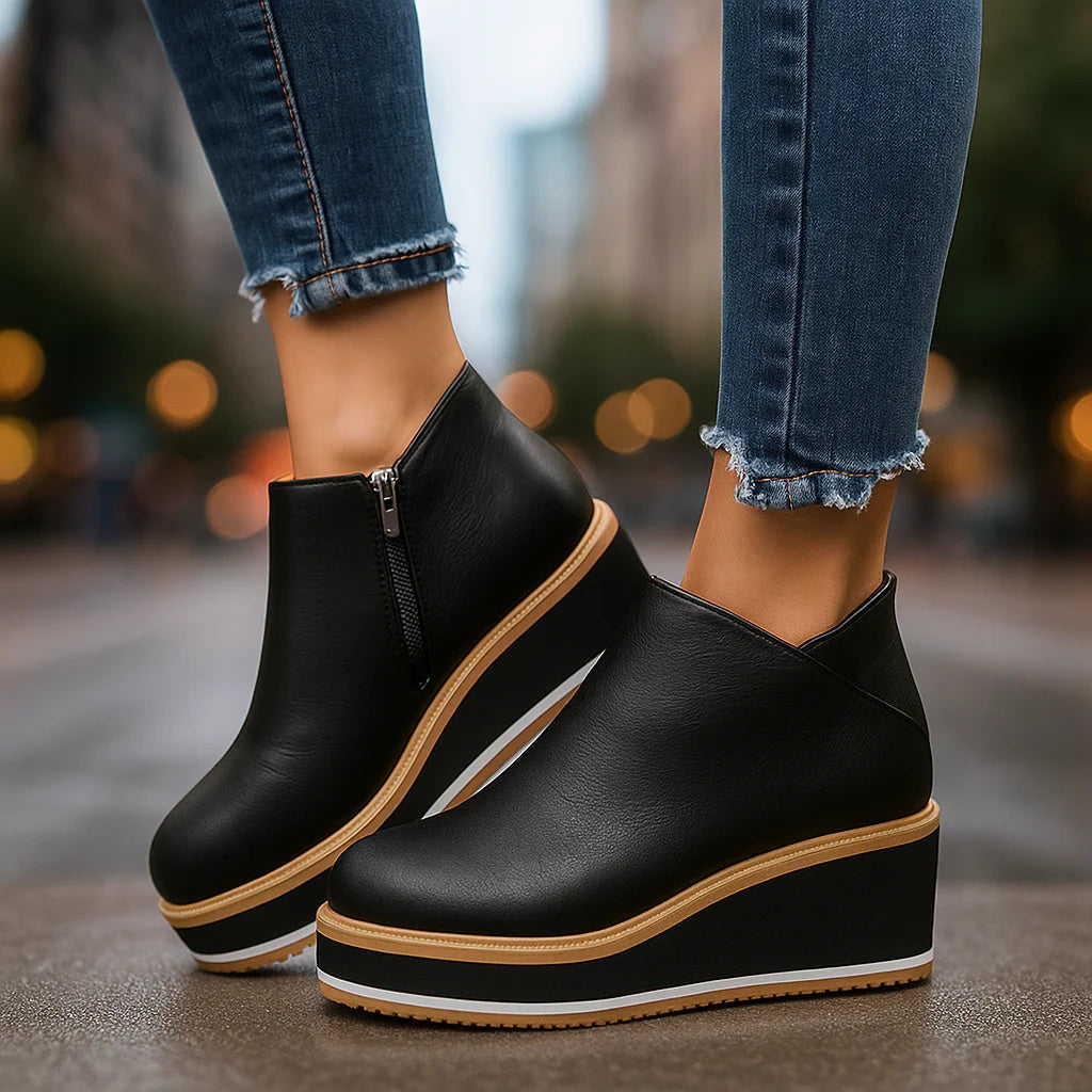 Éloïse | Bottines Zippées à Compensée Bicolore