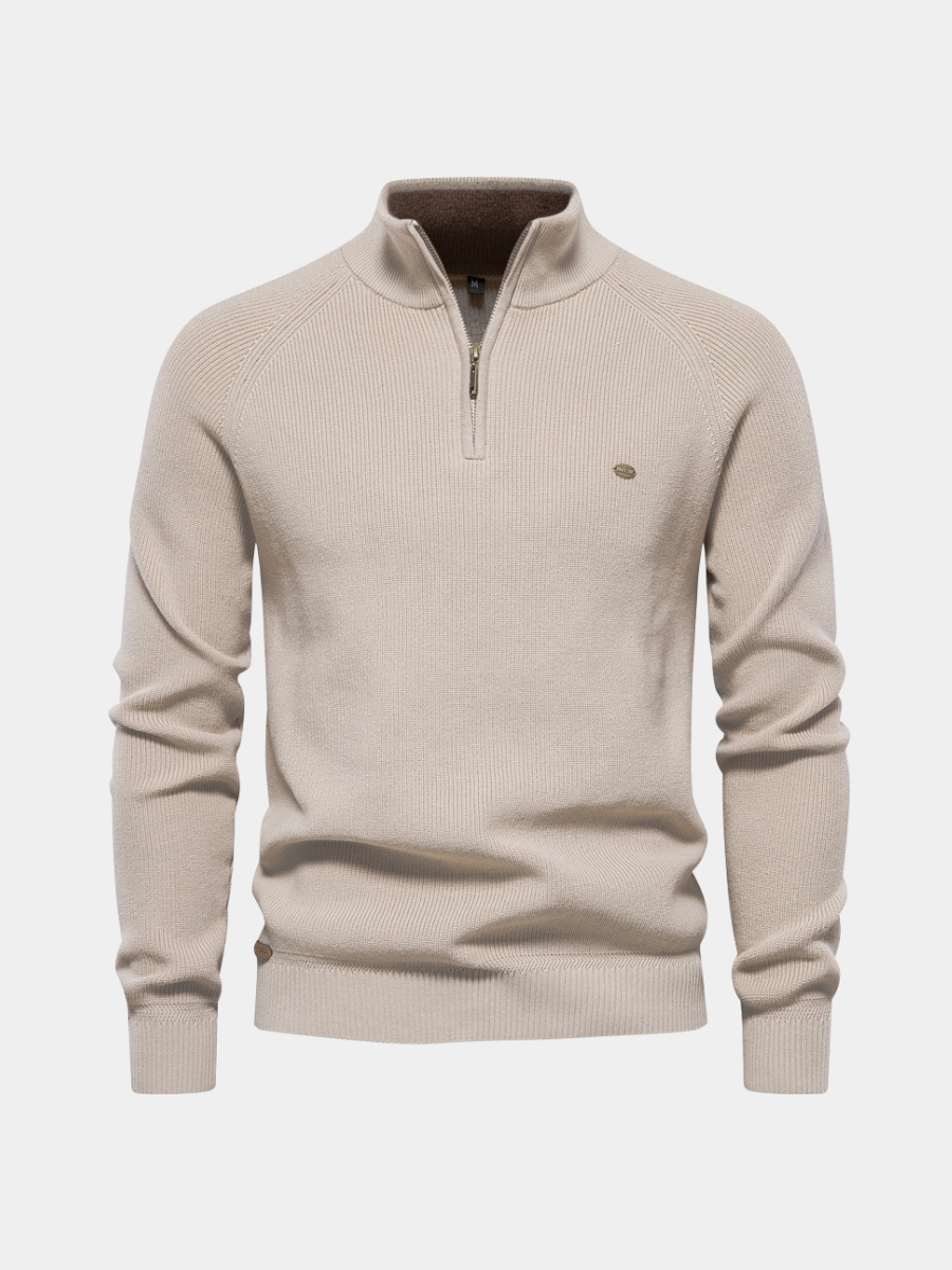 Pull Demi-Zip Maille Côtelée Pierre