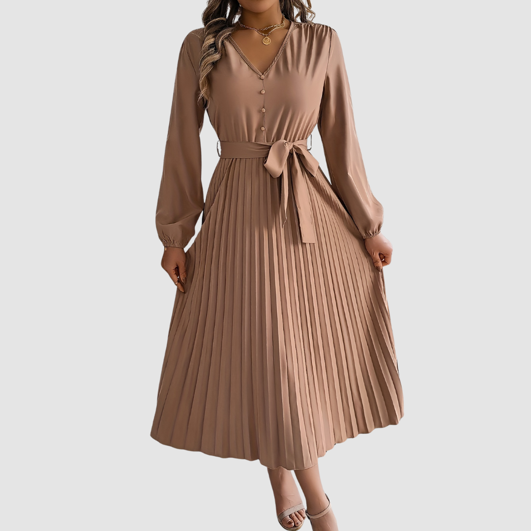 Robe Midi à Manches Longues Plissée Celeste Bloom