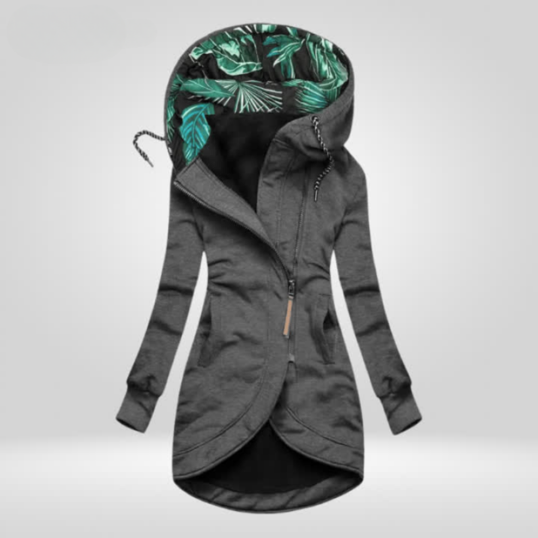 Edith | Manteau à Capuche Doublée Imprimé Feuillage