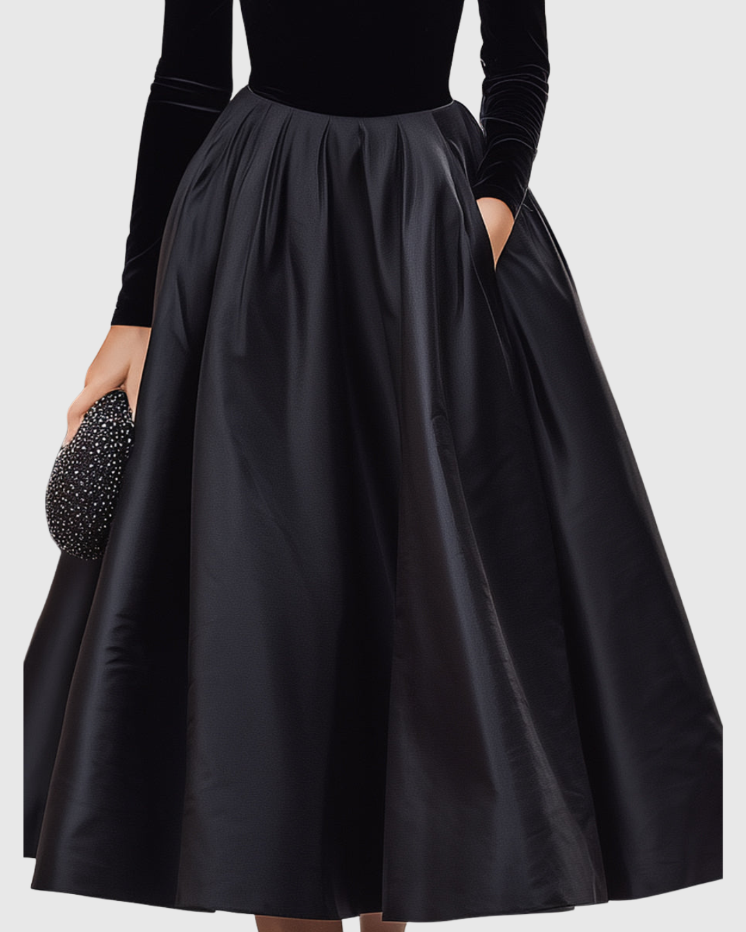 Aradia - Élégante Robe Midi en Velours Noir et Satin