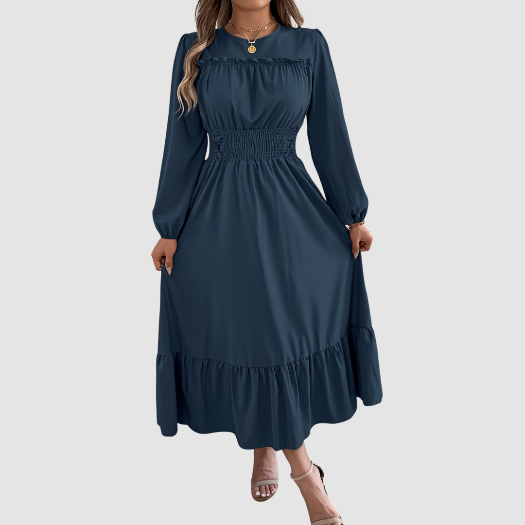 Isola Lane | Robe Midi à Ourlet Volant en Marine