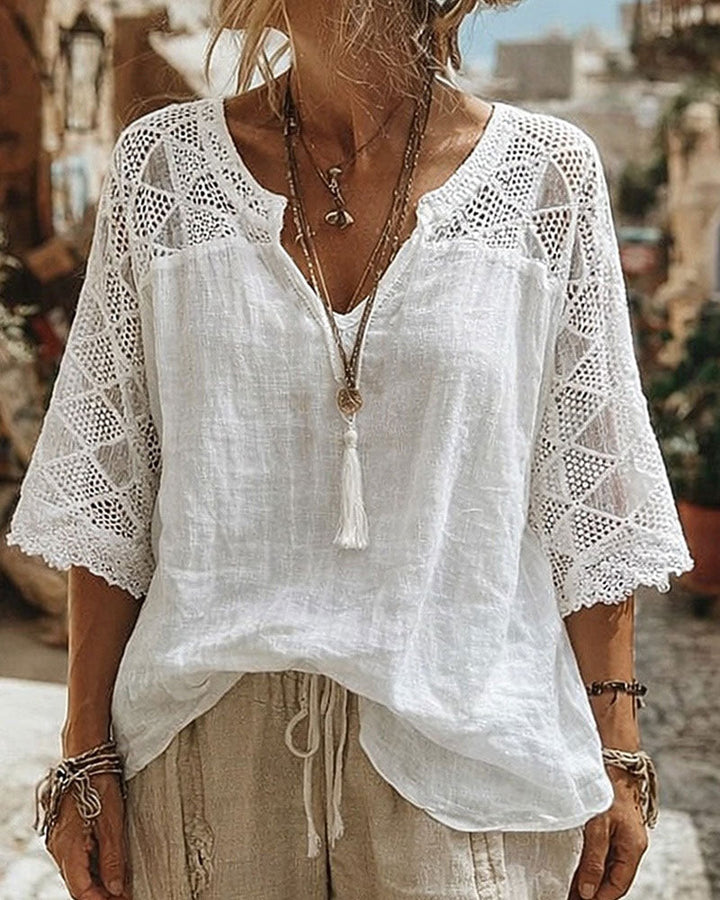 Blouse Unie Panneautée Col V