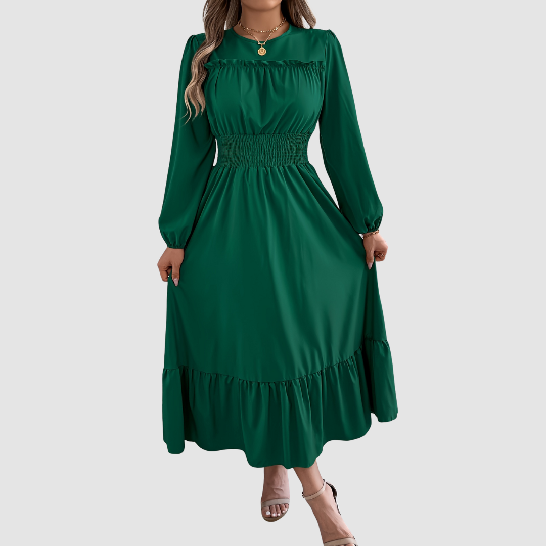 Isola Lane | Robe Midi à Ourlet Volant en Marine
