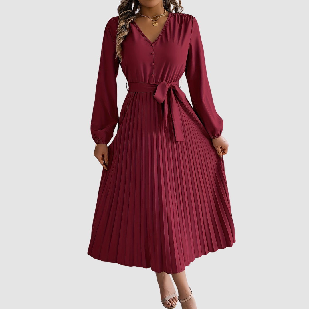 Robe Midi à Manches Longues Plissée Celeste Bloom