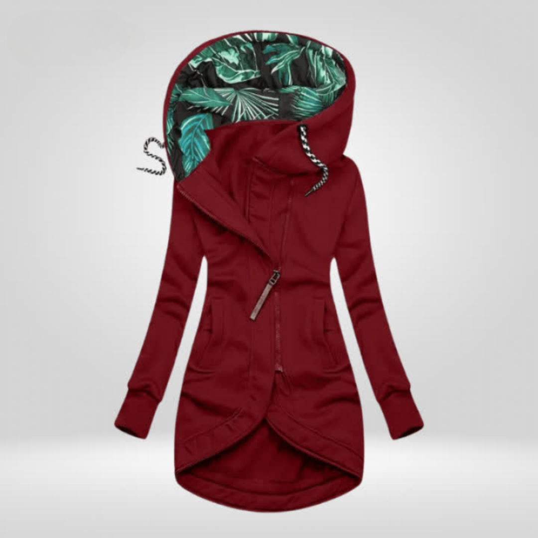 Edith | Manteau à Capuche Doublée Imprimé Feuillage
