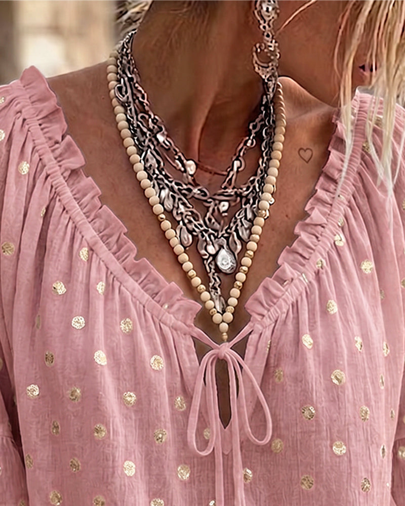 Blouse Col-V Manches Évasées