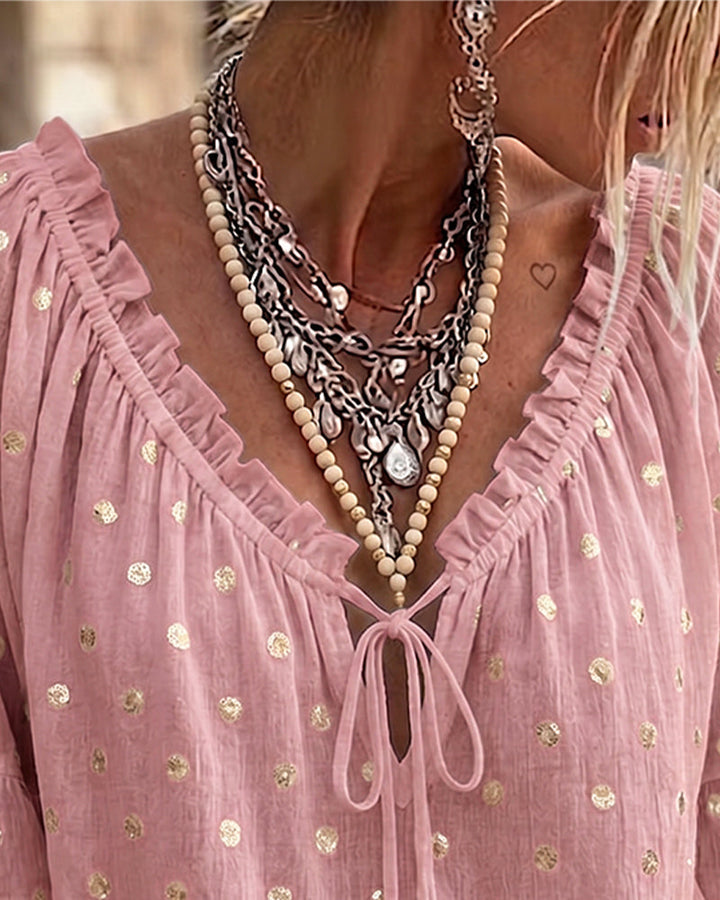 Blouse Col-V Manches Évasées