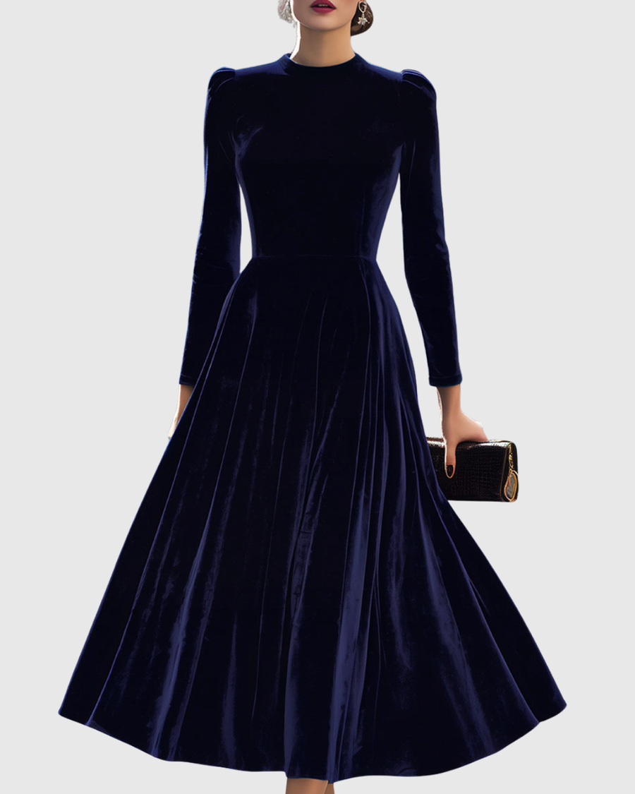 Sibella - Robe Midi à Manches Longues Marine