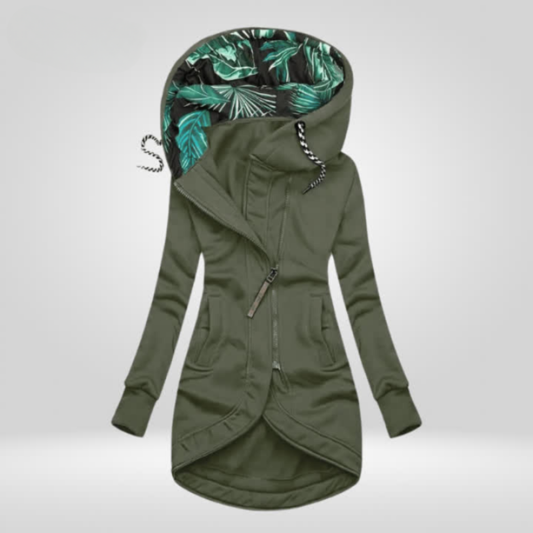 Edith | Manteau à Capuche Doublée Imprimé Feuillage