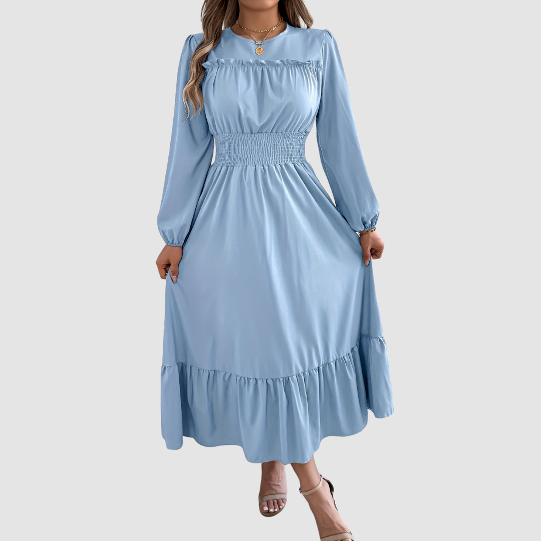 Isola Lane | Robe Midi à Ourlet Volant en Marine