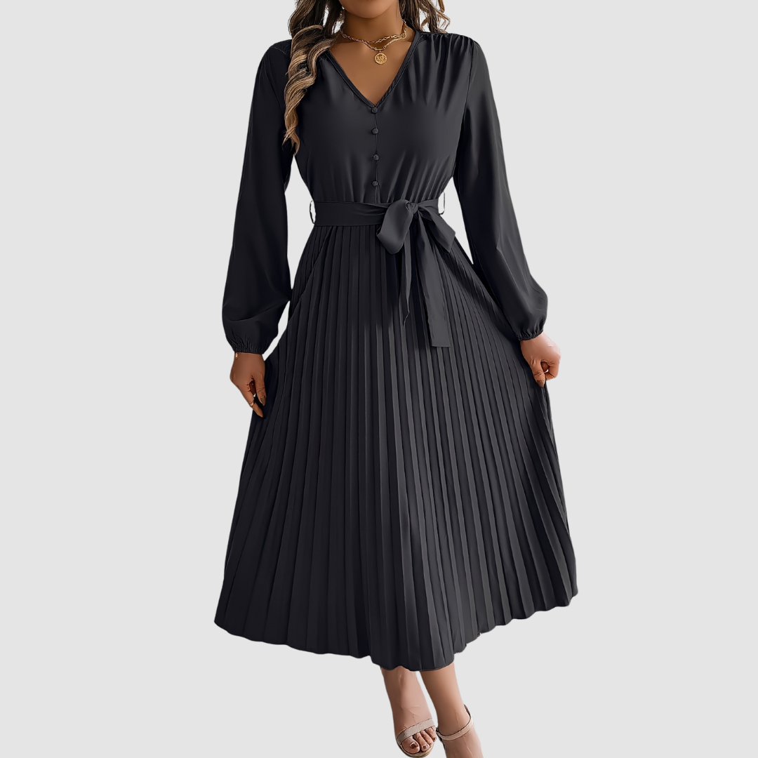 Robe Midi à Manches Longues Plissée Celeste Bloom
