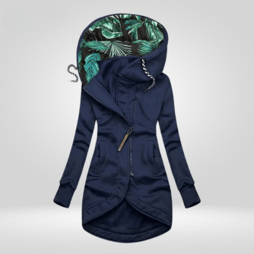 Edith | Manteau à Capuche Doublée Imprimé Feuillage