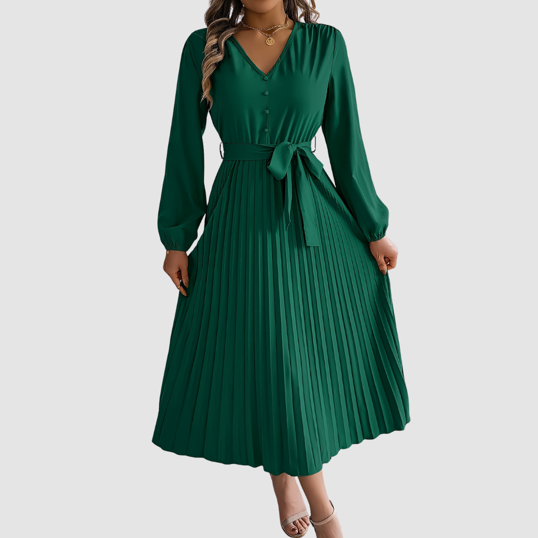 Robe Midi à Manches Longues Plissée Celeste Bloom