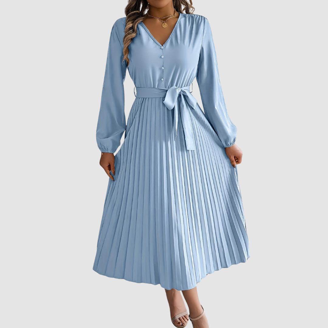 Robe Midi à Manches Longues Plissée Celeste Bloom