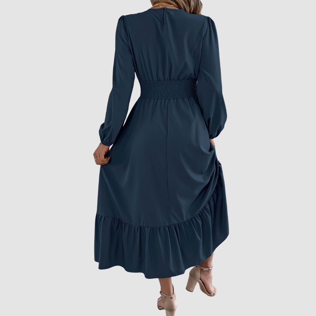 Isola Lane | Robe Midi à Ourlet Volant en Marine