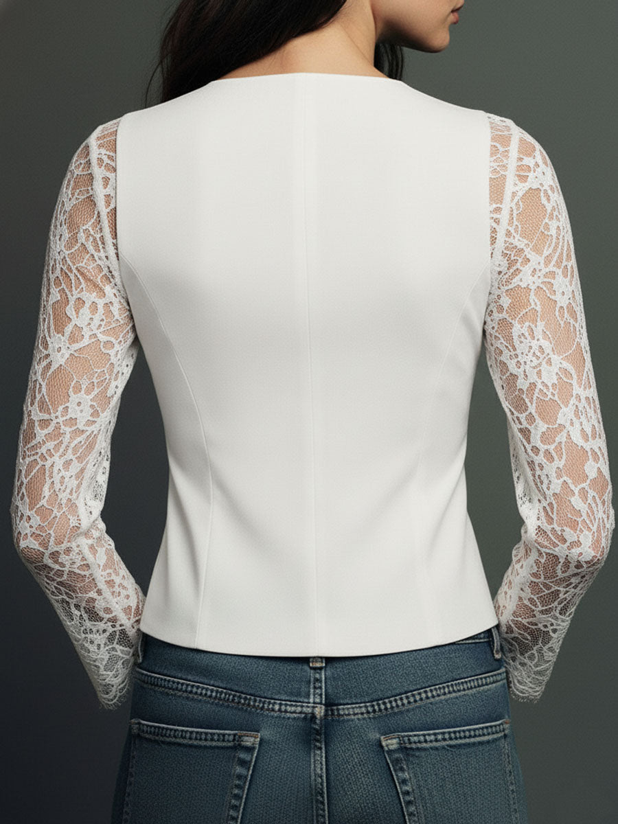 Claudine | Haut Blazer Noir à Manches Semi-Transparentes