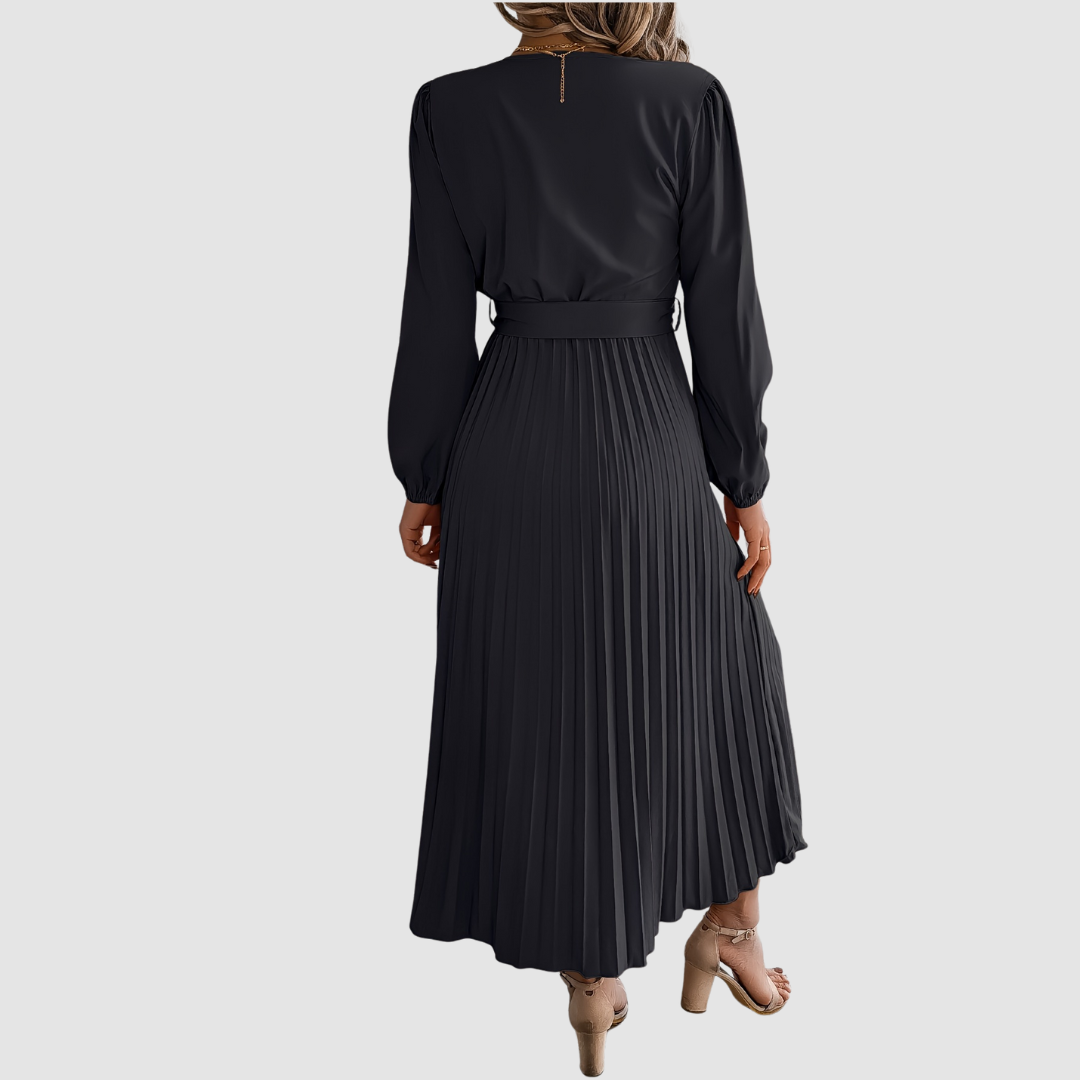 Robe Midi à Manches Longues Plissée Celeste Bloom