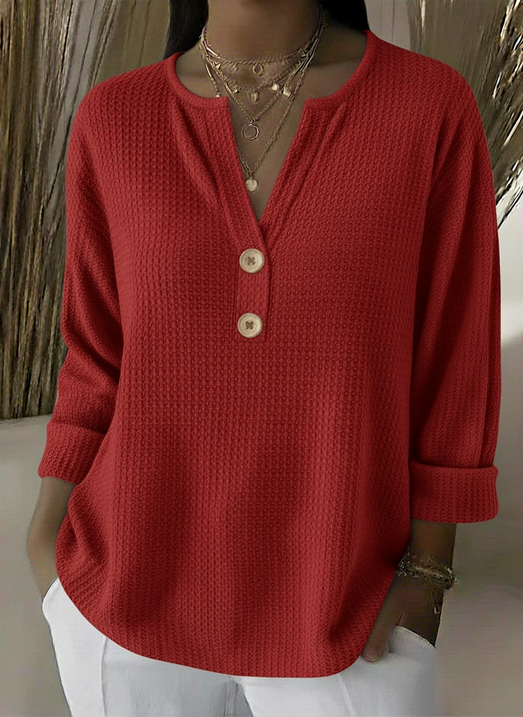 Lucía | T-shirt Henley à Texture Gofrée avec Boutons