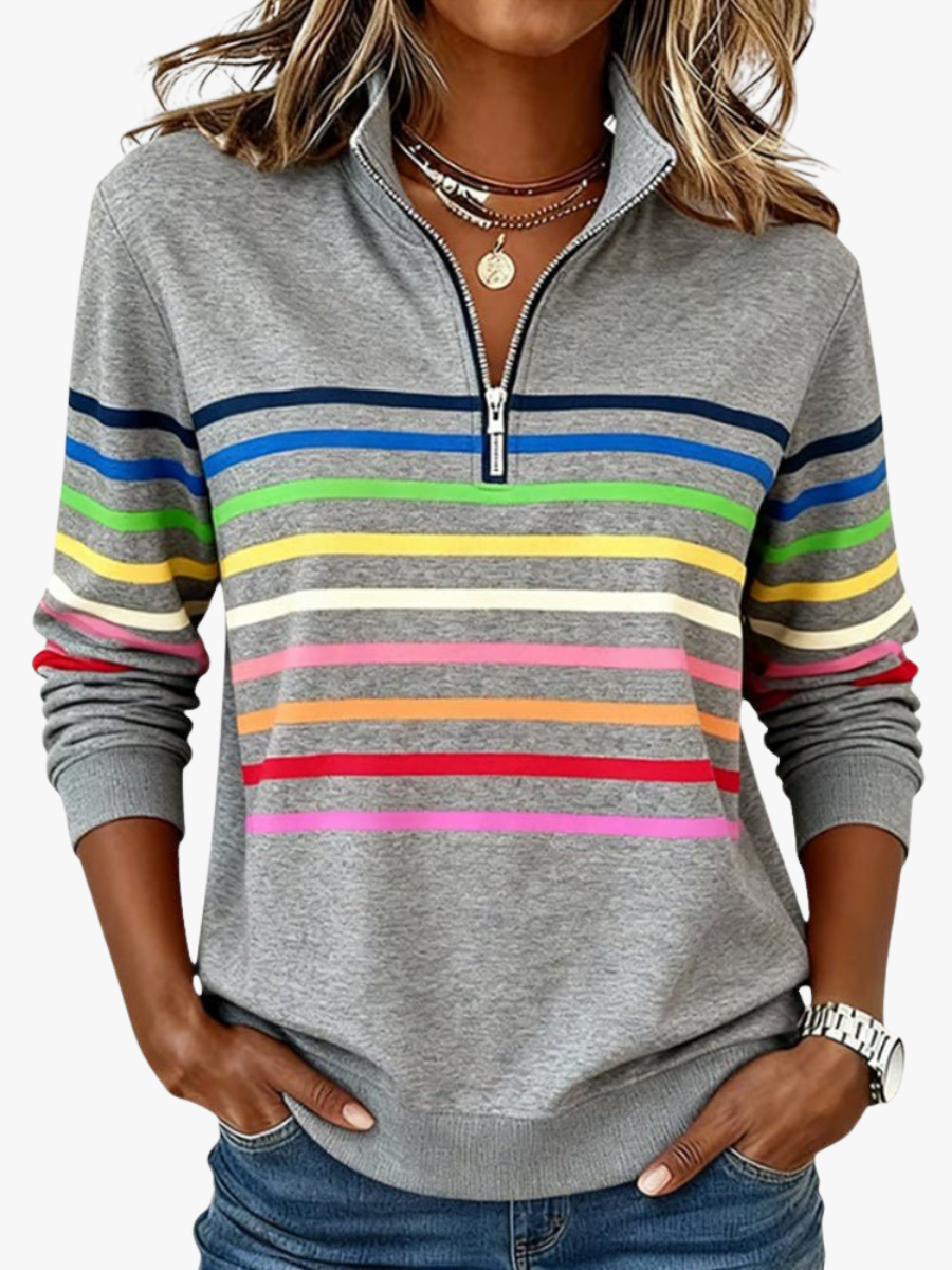 Jeanette | Sweat-shirt Rayé à Col Zippé