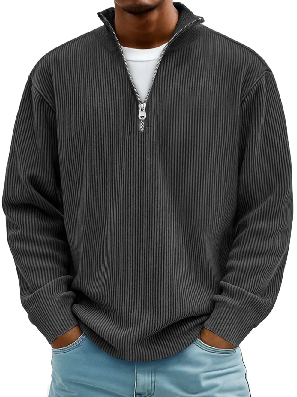 Pull Col Zippé Côtelé Marc
