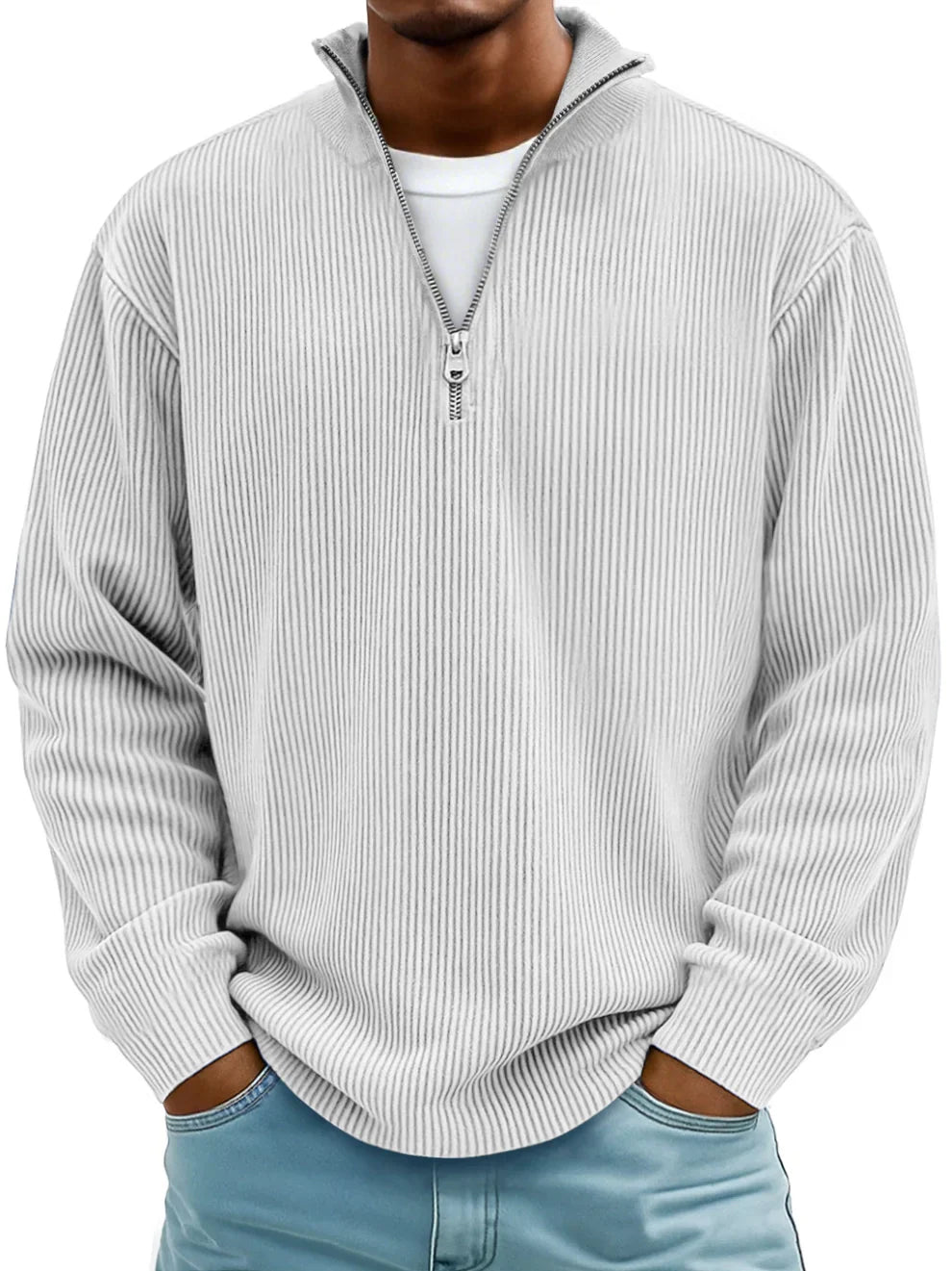 Pull Col Zippé Côtelé Marc