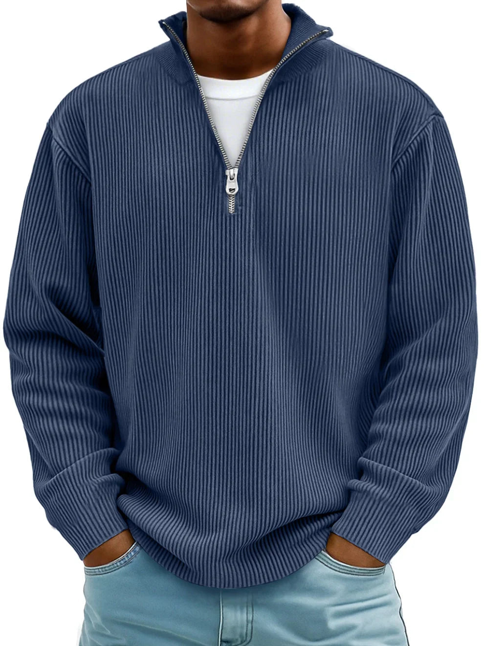 Pull Col Zippé Côtelé Marc