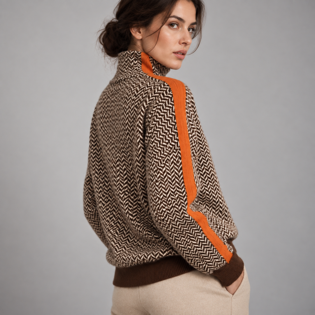 Malou | Pull Oversize à Col Montant avec Rayure Contrastée Saisissante