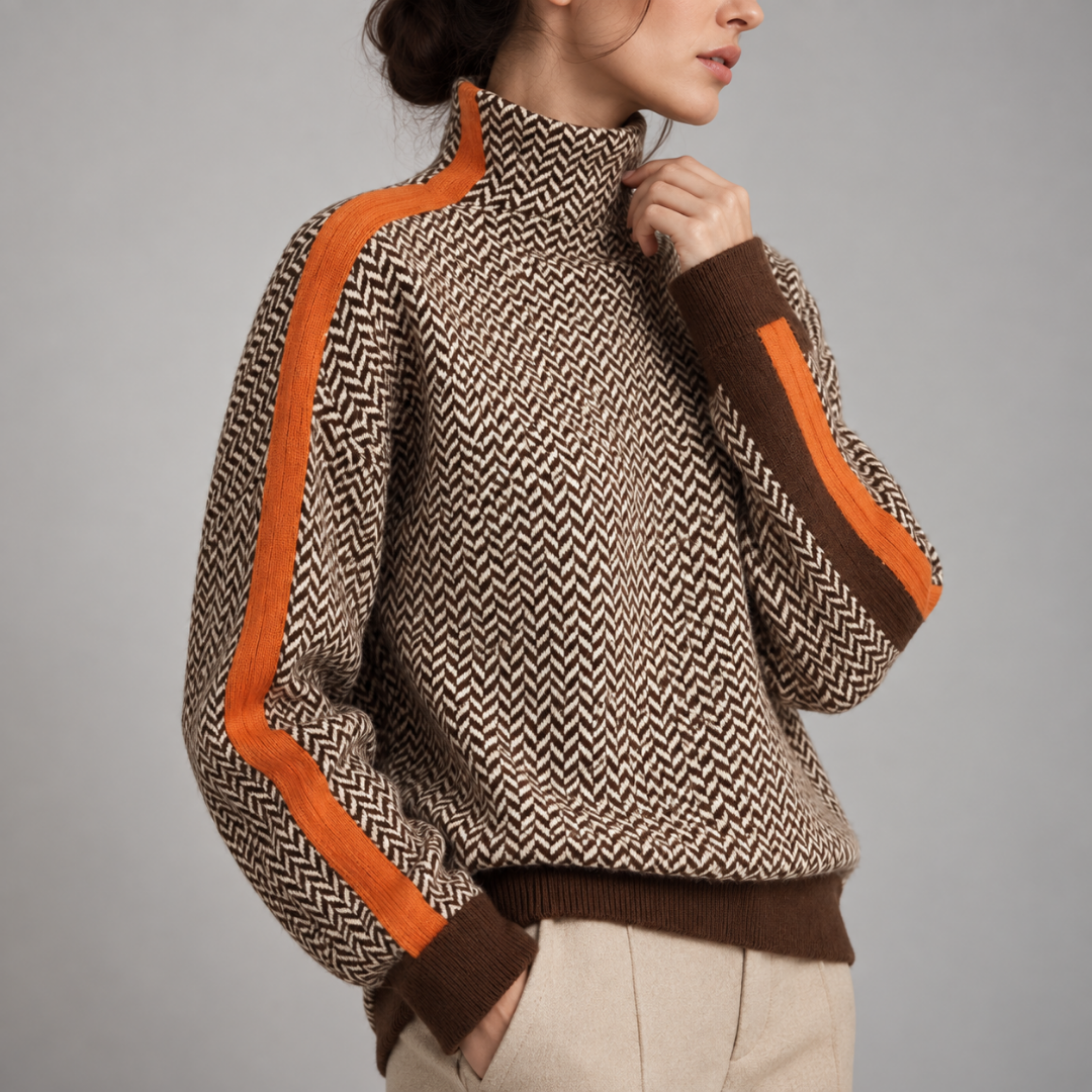 Malou | Pull Oversize à Col Montant avec Rayure Contrastée Saisissante