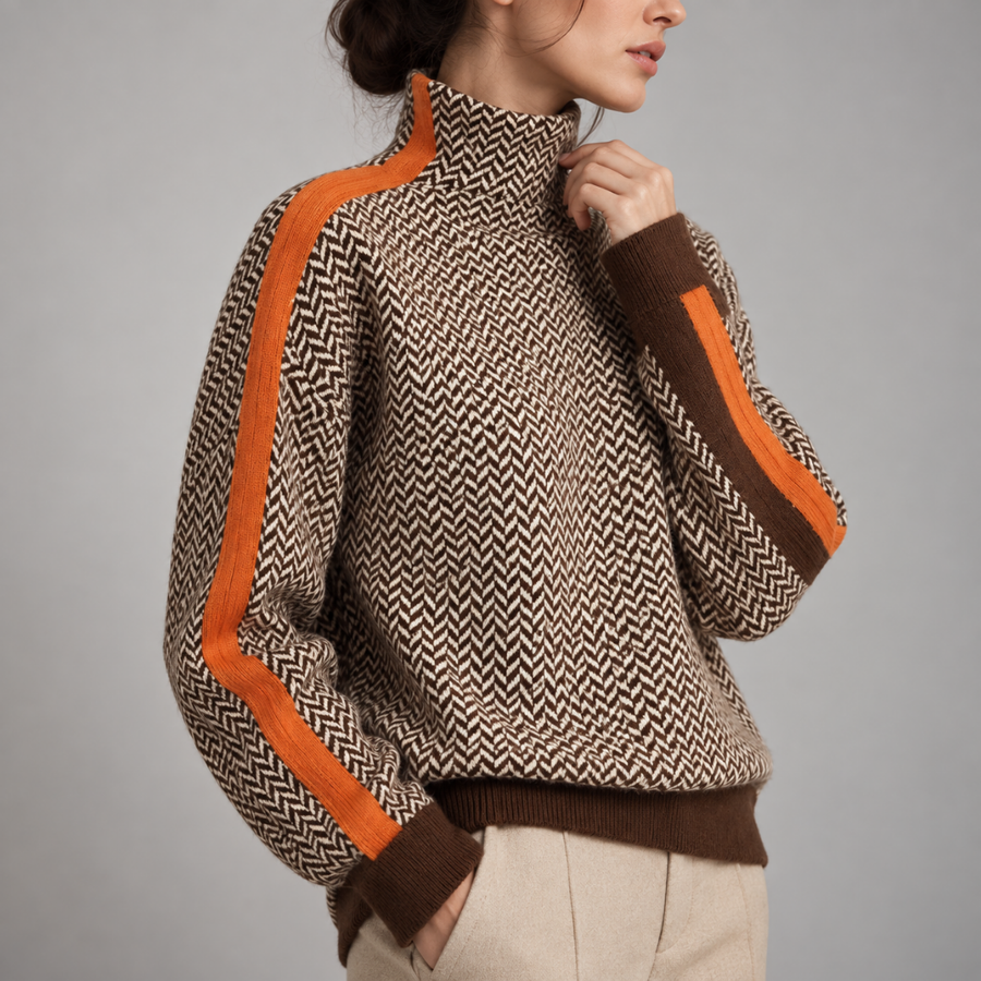 Malou | Pull Oversize à Col Montant avec Rayure Contrastée Saisissante
