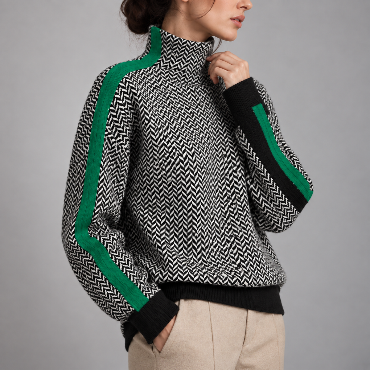 Malou | Pull Oversize à Col Montant avec Rayure Contrastée Saisissante