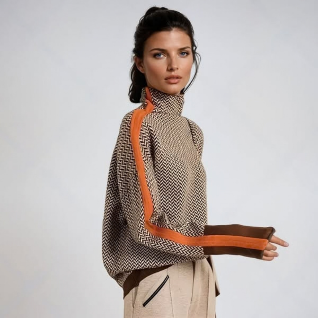 Malou | Pull Oversize à Col Montant avec Rayure Contrastée Saisissante