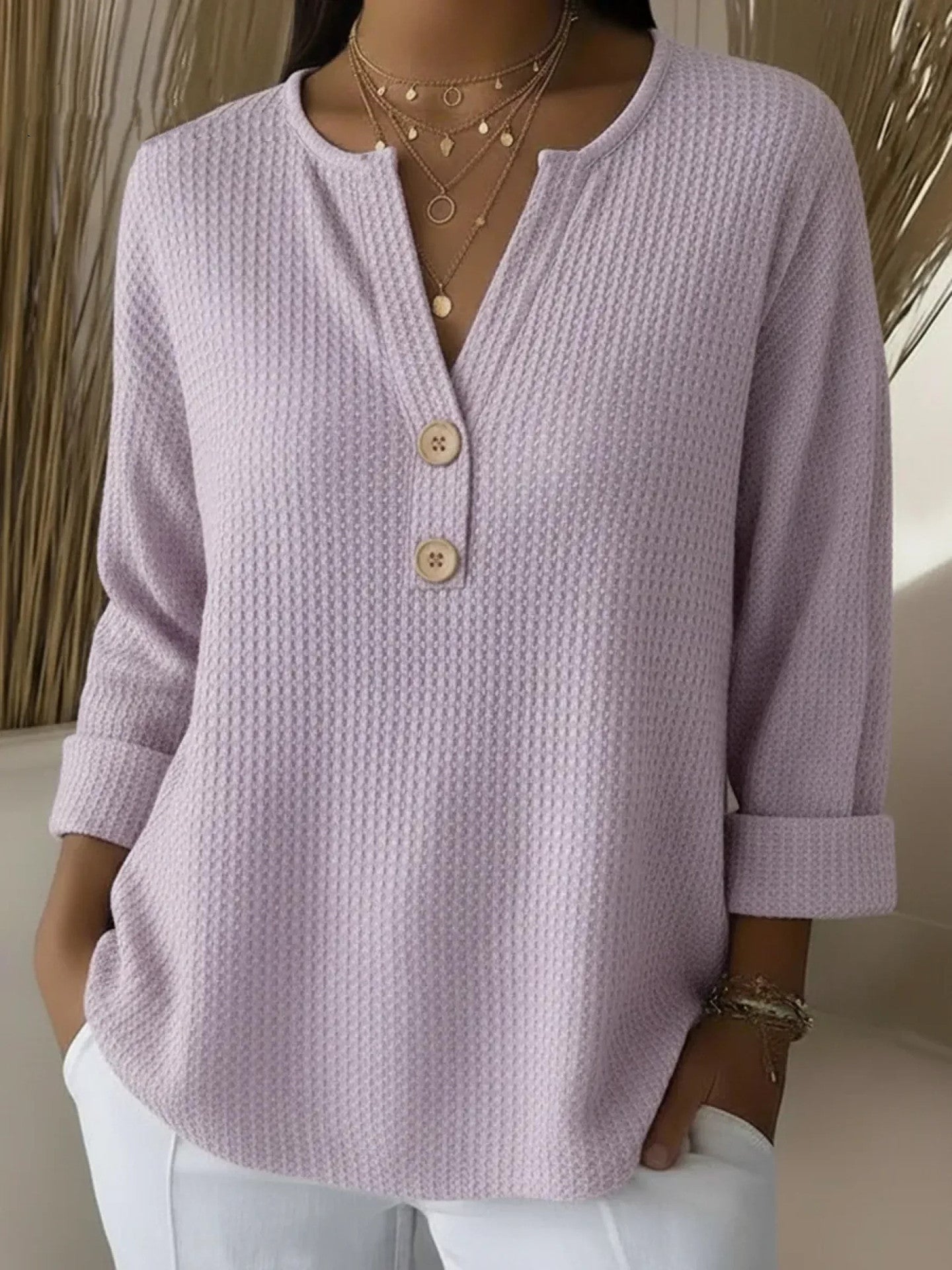 Lucía | T-shirt Henley à Texture Gofrée avec Boutons