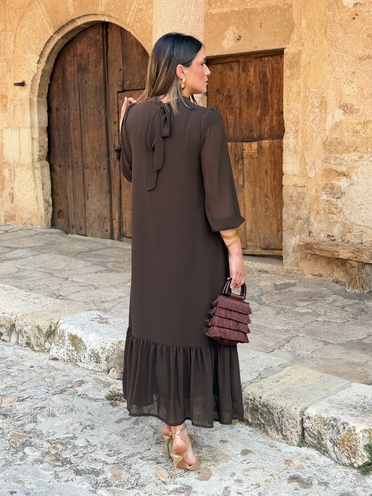 Solène | Robe fluide à volant en biais
