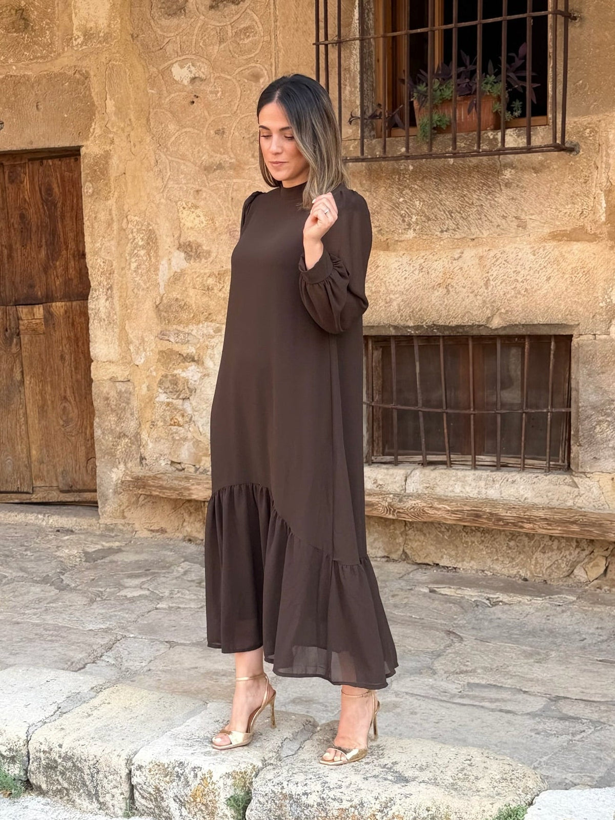 Solène | Robe fluide à volant en biais