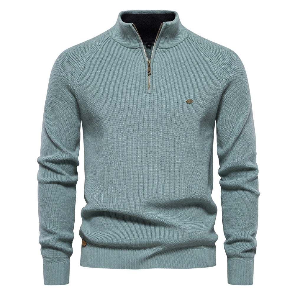 Pull Demi-Zip Maille Côtelée Pierre