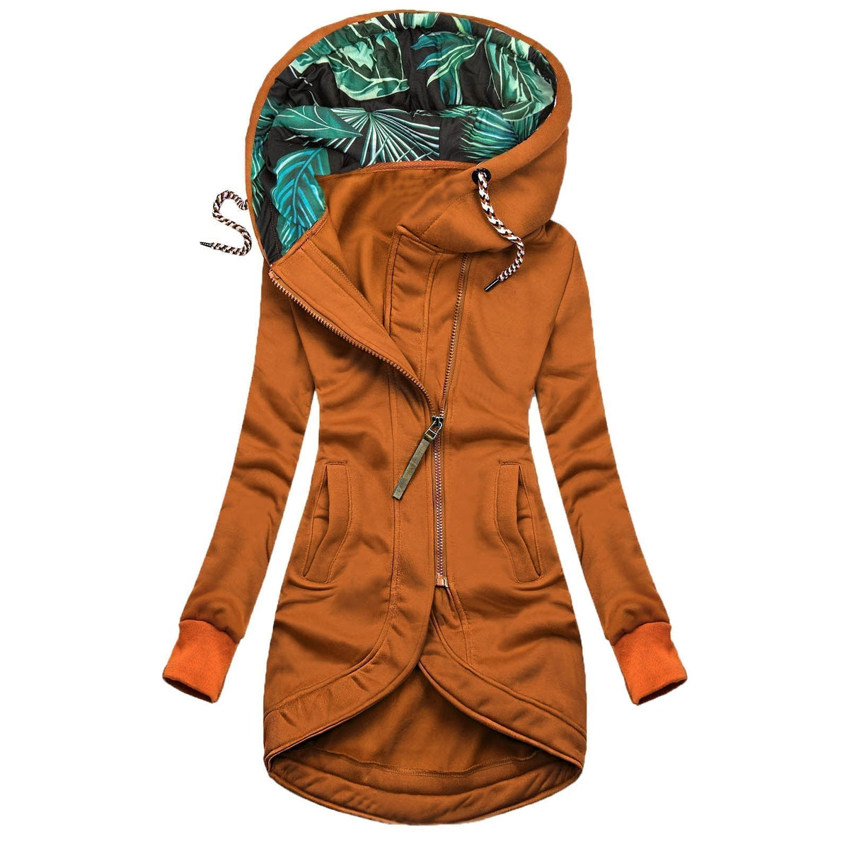 Edith | Manteau à Capuche Doublée Imprimé Feuillage