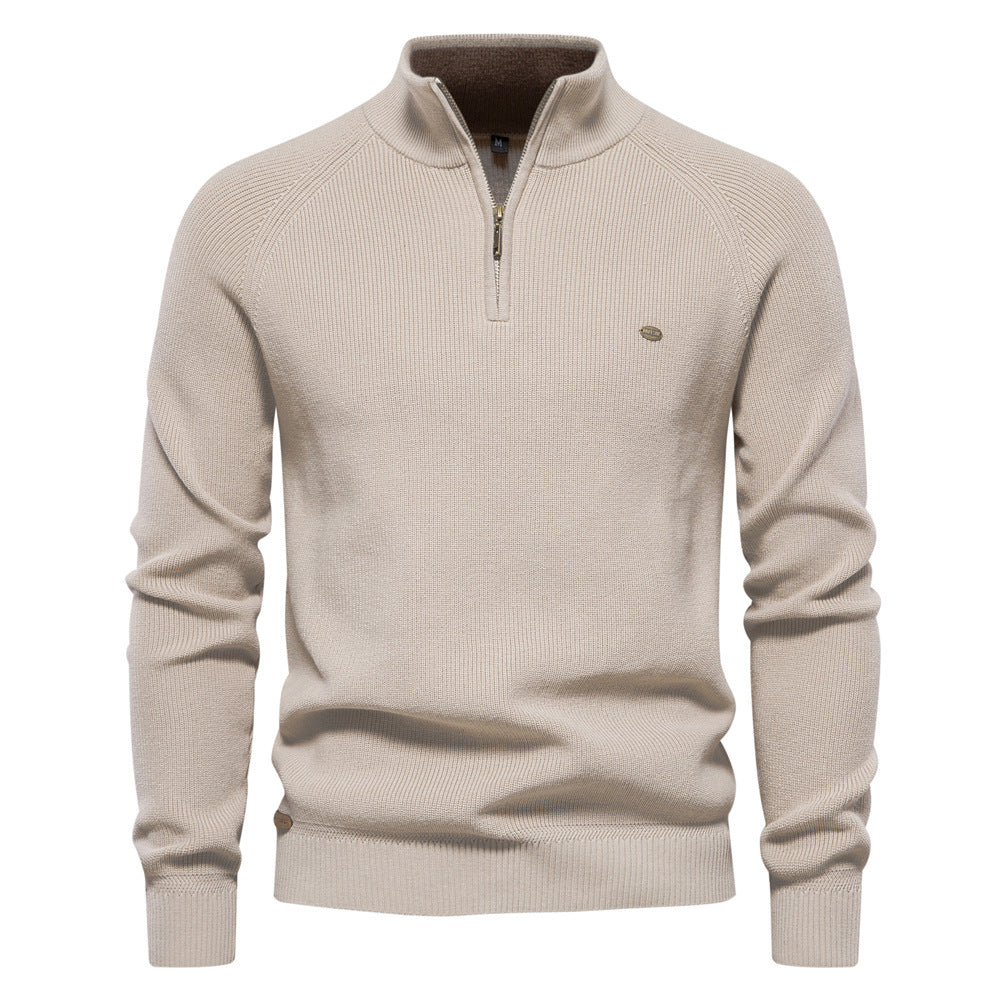 Pull Demi-Zip Maille Côtelée Pierre