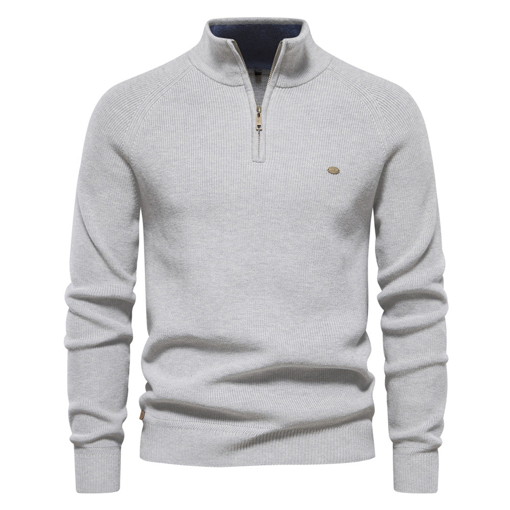 Pull Demi-Zip Maille Côtelée Pierre
