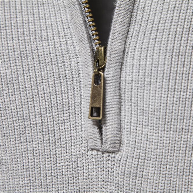 Pull Demi-Zip Maille Côtelée Pierre