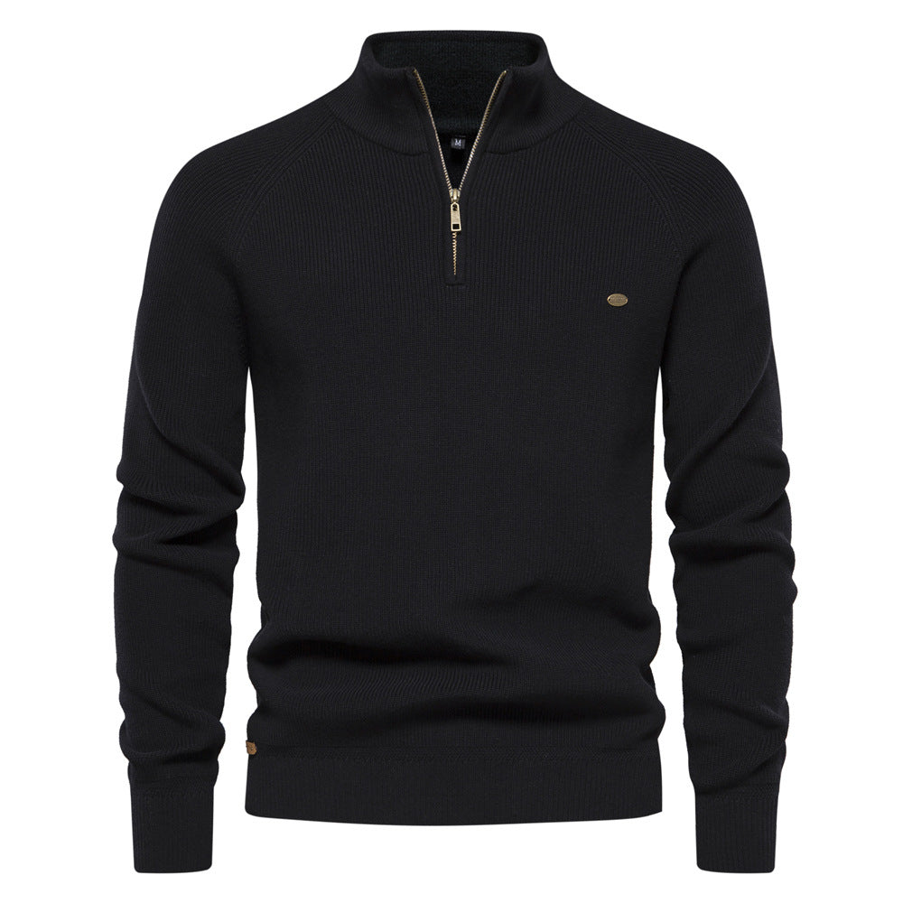 Pull Demi-Zip Maille Côtelée Pierre