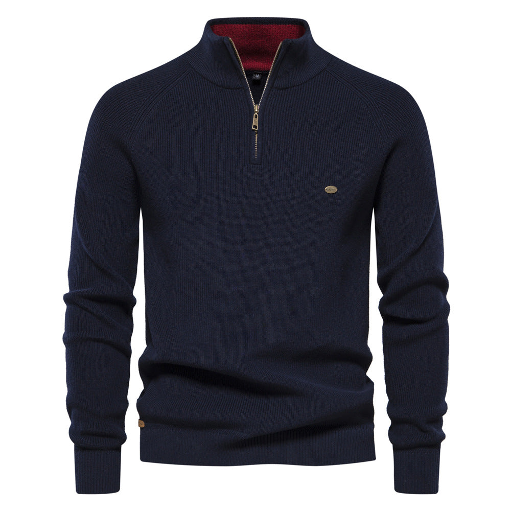 Pull Demi-Zip Maille Côtelée Pierre