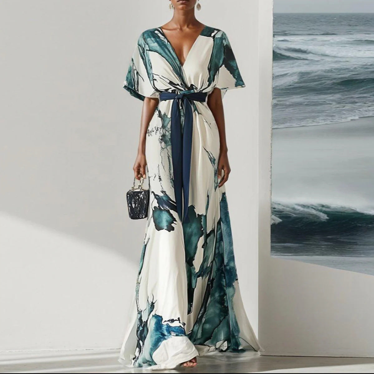 Nayla™ | Robe Longue à Imprime Aquarelle