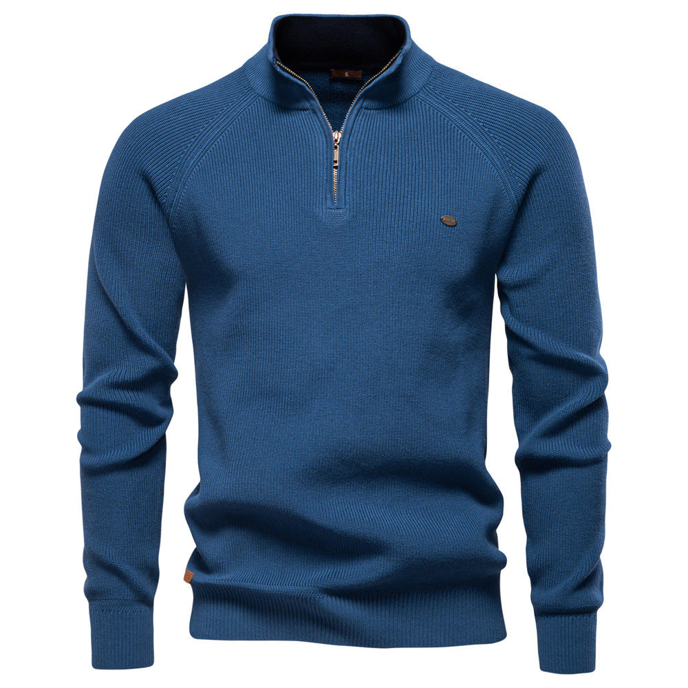 Pull Demi-Zip Maille Côtelée Pierre