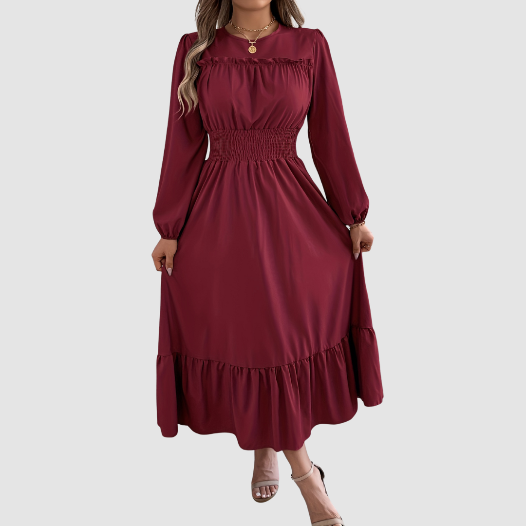 Isola Lane | Robe Midi à Ourlet Volant en Marine